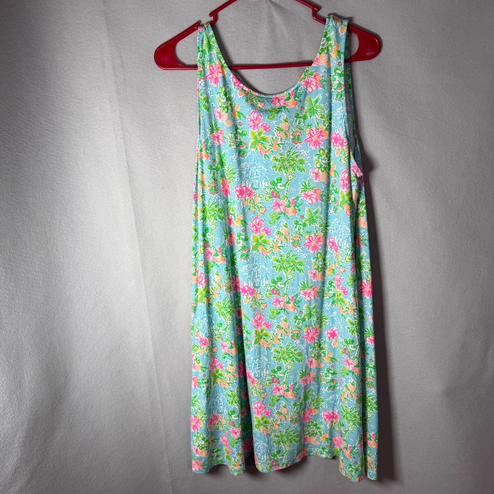 Disney Lilly Pulitzer Dress Womens Large Blue Floral Mickey Strappy Knit EUC - Picture 9 of 10